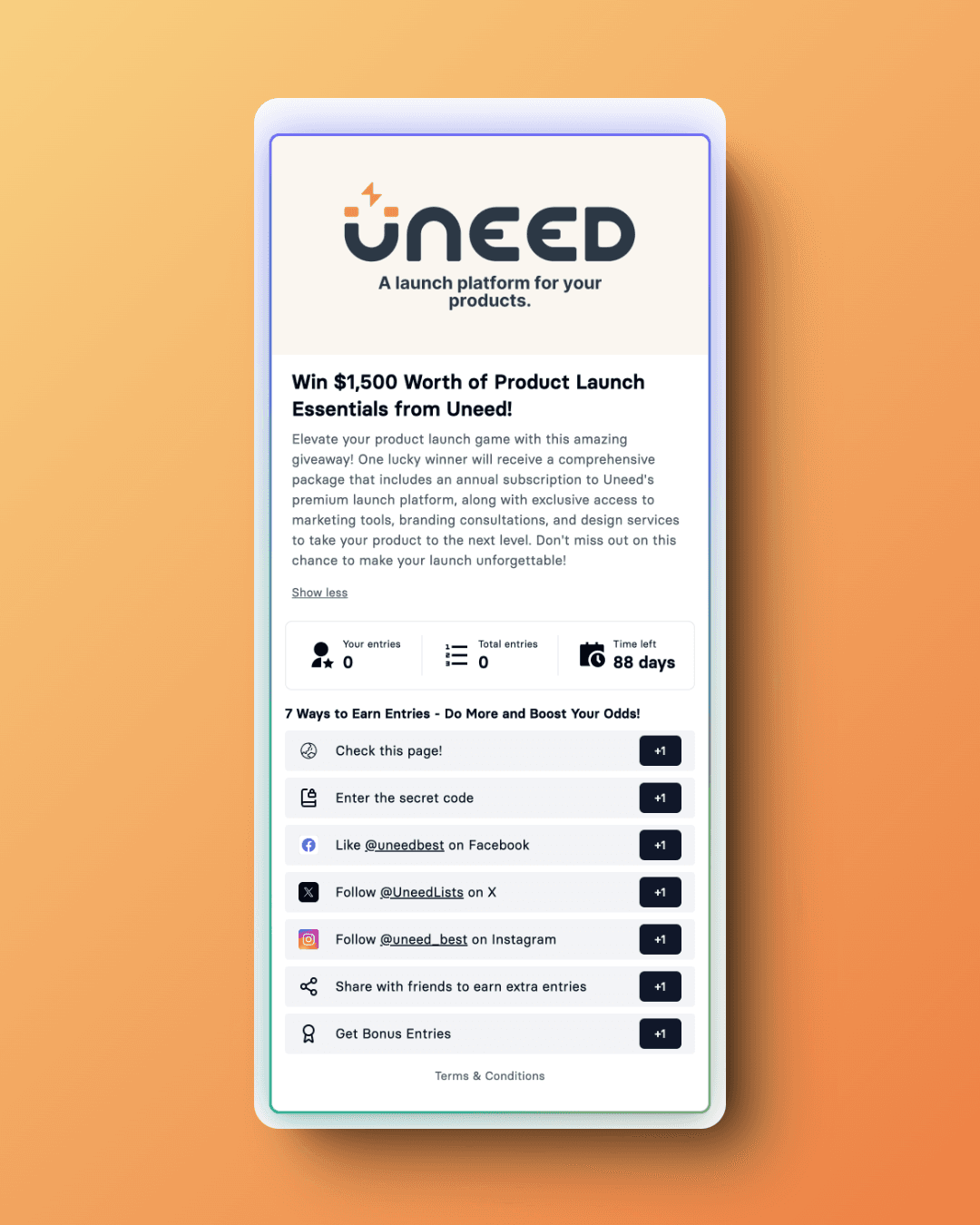 Example of a live giveaway with multiple entry methods and clear value proposition